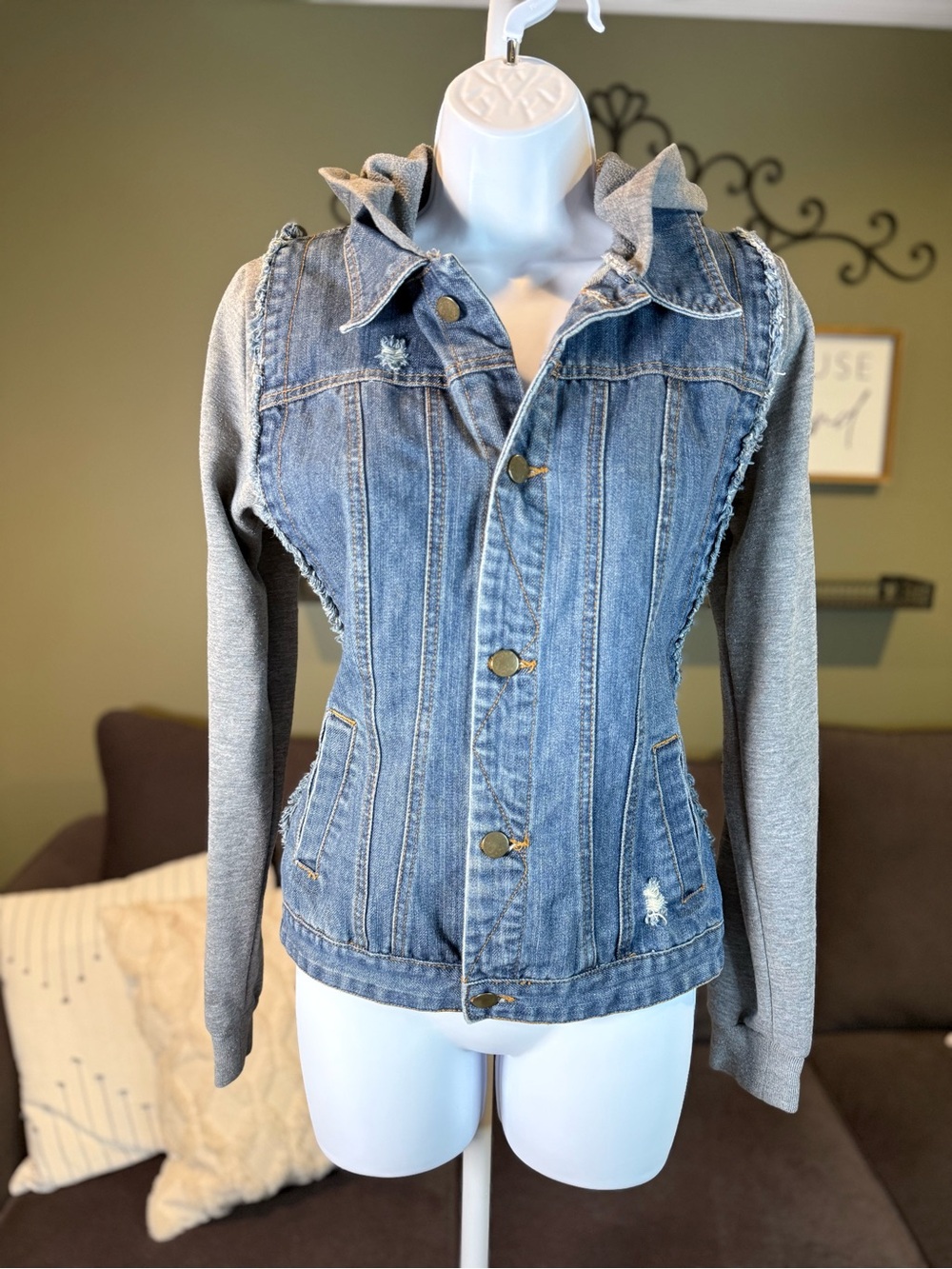 O'Neill Blue Denim Jacket with Gray Hooded Sleeves